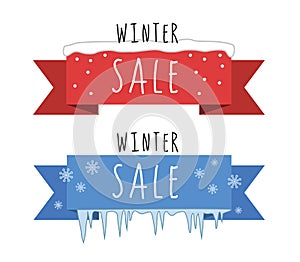 Set of two flat vector winter sale labels isolated on white background