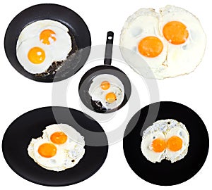 Set from two fried eggs isolated on white