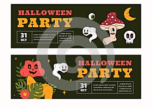 A set of two horizontal Halloween party banner templates.
