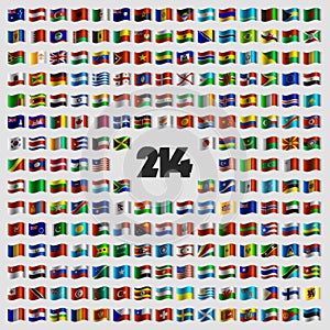 Set of two hundred and fourteen national flags
