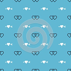 Set Two Linked Hearts and Amour with heart and arrow on seamless pattern. Vector