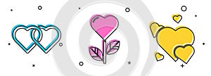 Set Two Linked Hearts, Heart shape in a flower and Heart icon. Vector.