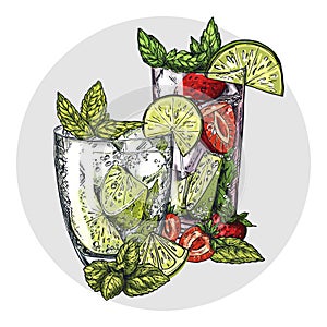 Set of two mojito cocktails