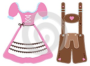 Set Of Two Oktoberfest Icons Dirndl And Leather Trousers