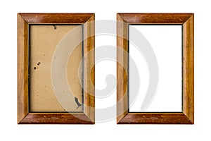 Set of two old wood picture frames with passepartout