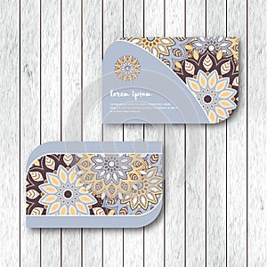 Set of two ornamental floral mandala cards, visiting template, b