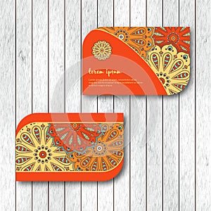 Set of two ornamental floral mandala cards, visiting template, r