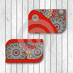 Set of two ornamental floral mandala cards, visiting template, r