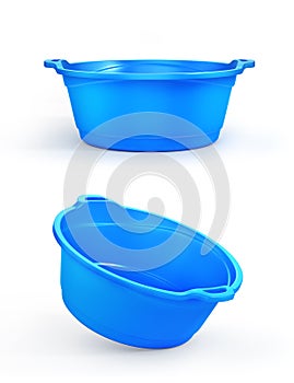 Set of two plastic basin in different view, isolation on a white