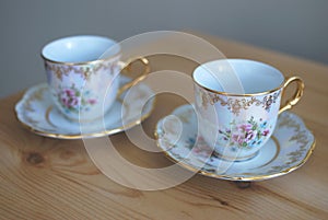 Set of two porcelain tea pairs