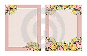 Set of two Printable vintage shabby chic style floral rose stationary on green paper background