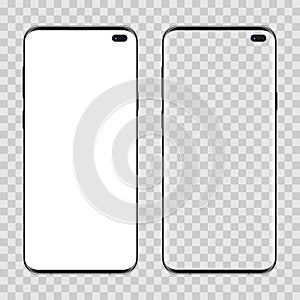 Set of two realistic modern smartphone on transparent background. Front view display.