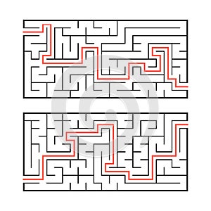 A set of two rectangular labyrinths. Simple flat vector illustration isolated on white background. With the answer