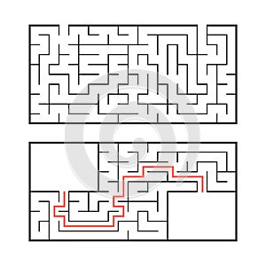 A set of two rectangular labyrinths. Simple flat vector illustration isolated on white background. With the answer