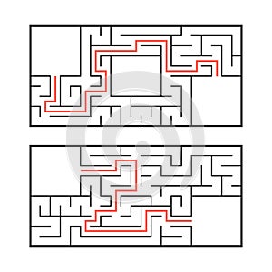 A set of two rectangular labyrinths. Simple flat vector illustration isolated on white background. With the answer
