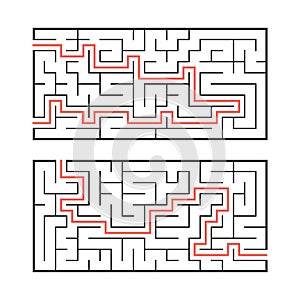 A set of two rectangular labyrinths. Simple flat vector illustration isolated on white background. With the answer