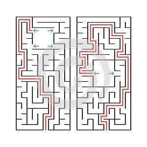 A set of two rectangular labyrinths. Simple flat vector illustration isolated on white background. With the answer