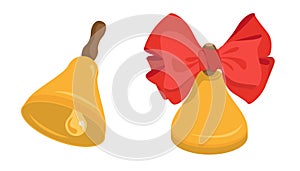 Set of two school bells with clapper and bow. vector illustration