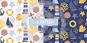 Set of two seamless sea patterns
