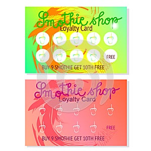 Set of two Smothie shop loyalty card for hot drinks templates. Abstract design. Vector.