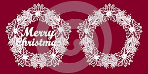 Set of two templates for laser cutting. Christmas wreath. Vector