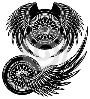 Set of two templates with wheels and fenders. Vector monochrome illustration. Place for text placement photo