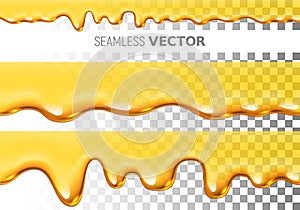 Set of two transparent vector seamless dripping honey pattern on checkered background