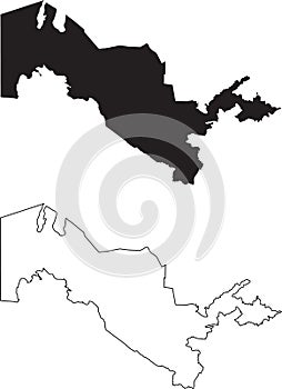 Set of Two Uzbekistan Maps. Isolated Black silhouette and Outline. Editable black and white EPS Vector File