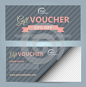 Set of two vector luxury modern gift voucher card template with rectangle and ribbon in red color