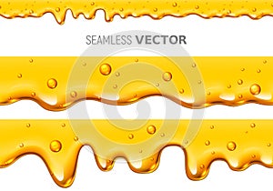 Set of two vector seamless dripping honey on white background