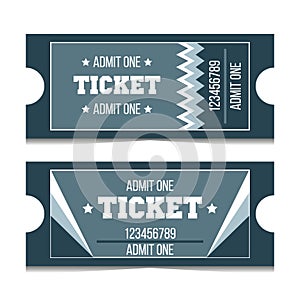 Set of two vector tickets for events for men, boys and guys in blue colors isolated on white background. Invitation for one.