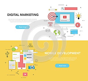 Set of two web Banners Design Concept for Digital Marketing and Mobile Development