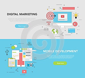 Set of two web Banners Design Concept for Digital Marketing and Web Development