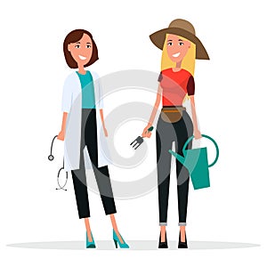 Set of Two Women. Grower and Doctor in White Coat