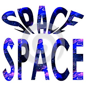 Set of two words `SPACE` with textured letters. Isolated elements on a white background.