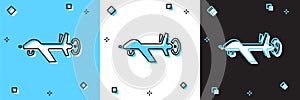 Set UAV Drone icon isolated on blue and white, black background. Military Unmanned aircraft spy. Vector