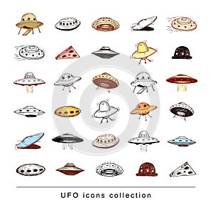 Set of ufo icon, hand drawn vector illustration