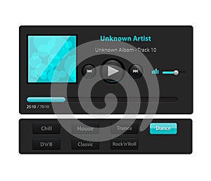 Set of ui ux audio and video media player template in vector with design elements and icons