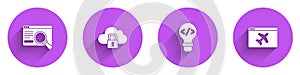 Set UI or UX design, Cloud computing lock, Front end development and Website template icon with long shadow. Vector