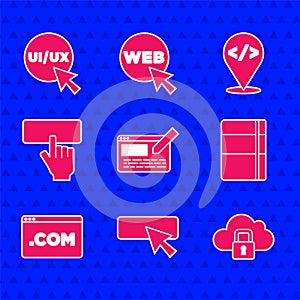 Set UI or UX design, Cloud computing lock, Sketchbook album, Keyboard, Front end development and icon. Vector