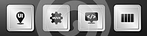 Set UI or UX design, , Front end development and Color palette guide icon. Silver square button. Vector