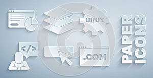 Set UI or UX design, Front end development, Layers and Website statistic icon. Vector