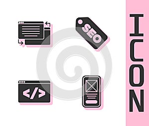 Set UI or UX design, , Front end development and SEO optimization icon. Vector