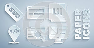 Set UI or UX design, Front end development, and SEO optimization icon. Vector