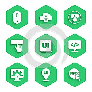 Set UI or UX design, Front end development, Web, Keyboard, RGB and CMYK color mixing and Computer mouse icon. Vector
