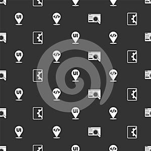 Set UI or UX design, Web development, and Front end on seamless pattern. Vector