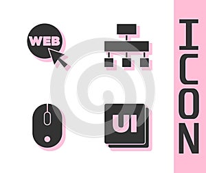 Set UI or UX design, Web and graphic, Computer mouse and Site map icon. Vector