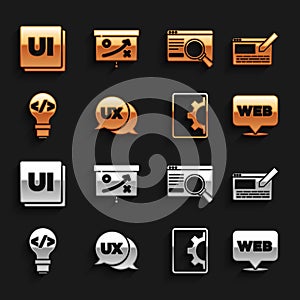 Set UI or UX design, Web and graphic, development, Front end, and Planning strategy concept icon. Vector
