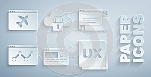 Set UI or UX design, Website statistic, Cloud computing lock and template icon. Vector