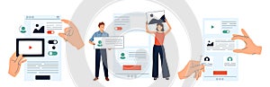 Set of UI and UX designers creating functional web interface design for websites and mobile apps.